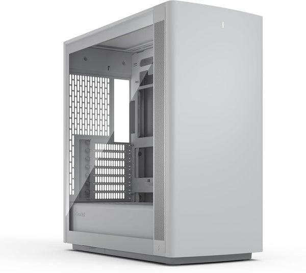 Boîtier PC Fractal Design Define One Light TG Clear Tint blanc, vue de trois quarts avec panneau en verre trempé