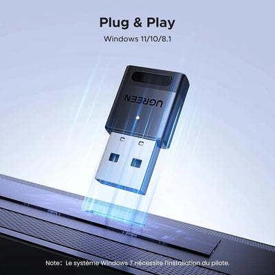 Clé Bluetooth Ugreen noire USB sans fil avec finition métallique et accents bleus