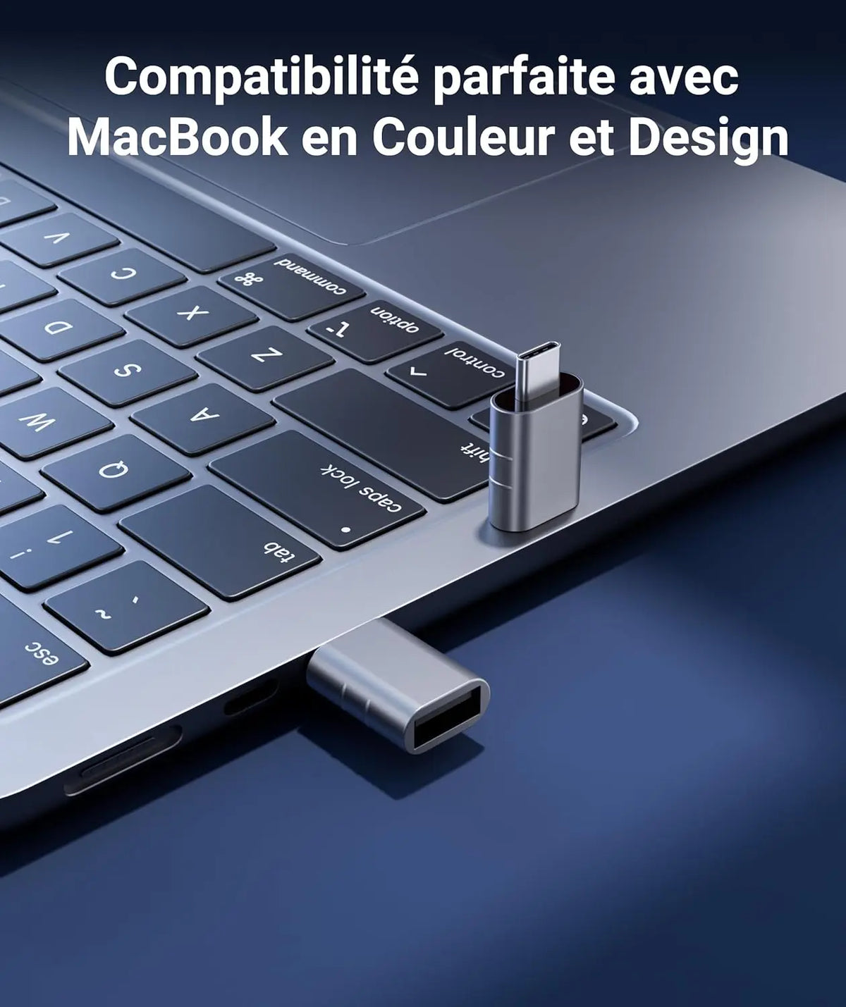 Adaptateur USB femelle vers USB-C argenté métallique sleek