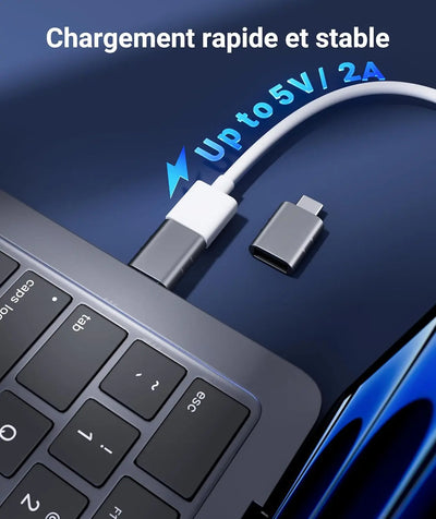 Adaptateur USB femelle vers USB-C blanc avec connecteur métallique