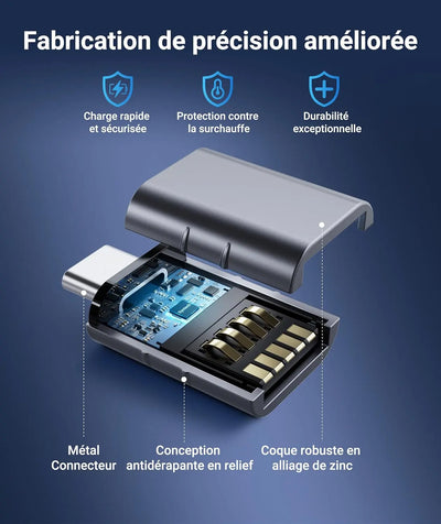 Adaptateur USB femelle vers USB-C avec boîtier zinc allié robuste