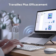 Support pour ordinateur portable argenté Clé Bluetooth Ugreen sur bureau en bois