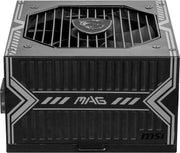 Alimentation MSI MAG A650BNL 650W noir, design angulaire sleek avec accents argentés