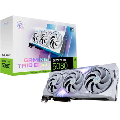 Carte graphique MSI GeForce RTX 5080 Gaming Trio OC White 16G avec 3 ventilateurs blancs et RGB