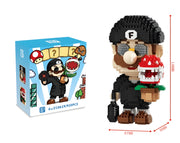 Figurine Lego Bricks Super Mario Bros Mario 08 noir et tan, lunettes de soleil, tenant plante champignon rouge en pot