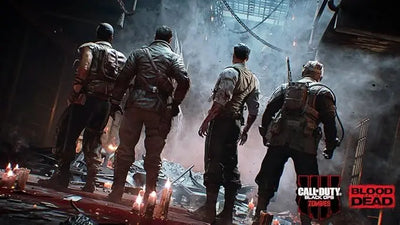 Quatre soldats armés en tenue tactique dans un environnement enfumé et ruiné, Call of Duty Black Ops 4 Xbox One