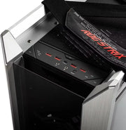ASUS ROG Strix Helios RGB NOIR : boîtier PC gamer argent et noir avec ports USB rouge et sangle ROG