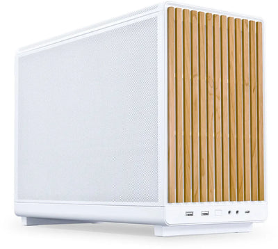 Lian Li A3-mATX Blanc Wood Edition, boîtier blanc et bois clair à lattes avec panneau mesh