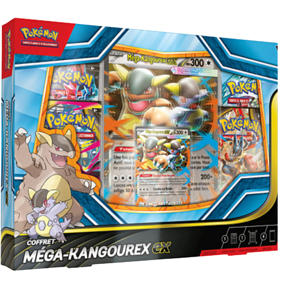 Coffret Kangourex Méga-Évolution Pokémon JCC avec emballage bleu et rouge vibrant