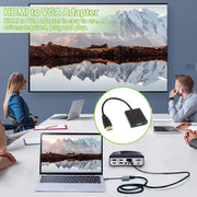 Adaptateur HDMI mâle vers VGA femelle noir HD avec câble court et connecteur plaqué or