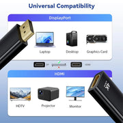 Adaptateur DisplayPort mâle vers HDMI femelle noir 4K ultra HD doré