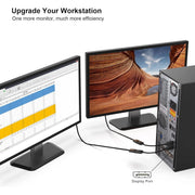 Câble DisplayPort noir reliant PC à deux moniteurs