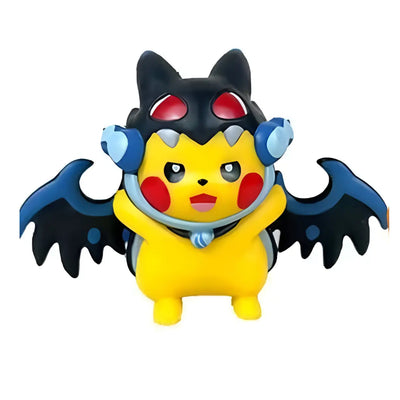Figurine Pokemon - Pikachu cosplay Dracaufeu Mega X — dans le même univers que Peluche Pokemon Dracaufeu Chromatique – Environ 30 cm