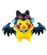Figurine Pokémon Pikachu cosplay Dracaufeu Mega X jaune ailé et casqué