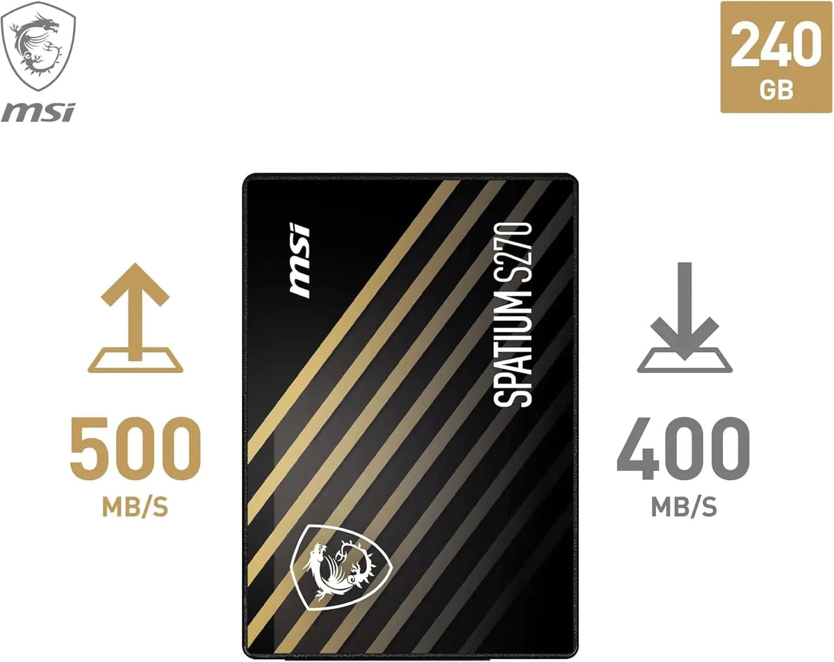 Disque SSD MSI SPATIUM S270 240 Go rayures diagonales noir et or