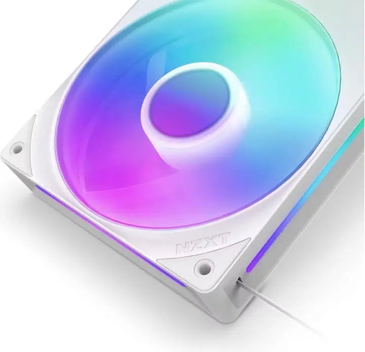 Ventilateur NZXT F280 RGB Core Blanc avec pale translucide multicolore illuminée