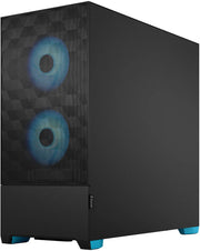 Fractal Design Pop Air RGB Cyan Core TG Clear Tint avec façade carbone, ventilateurs bleus et pieds bleus