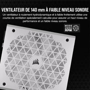 Ventilateur blanc Corsair 140 mm RM750e 2025 silencieux motif géométrique
