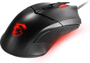 Souris filaire Gamer MSI Clutch GM08 noire avec logo dragon rouge luminescent et grips texturés