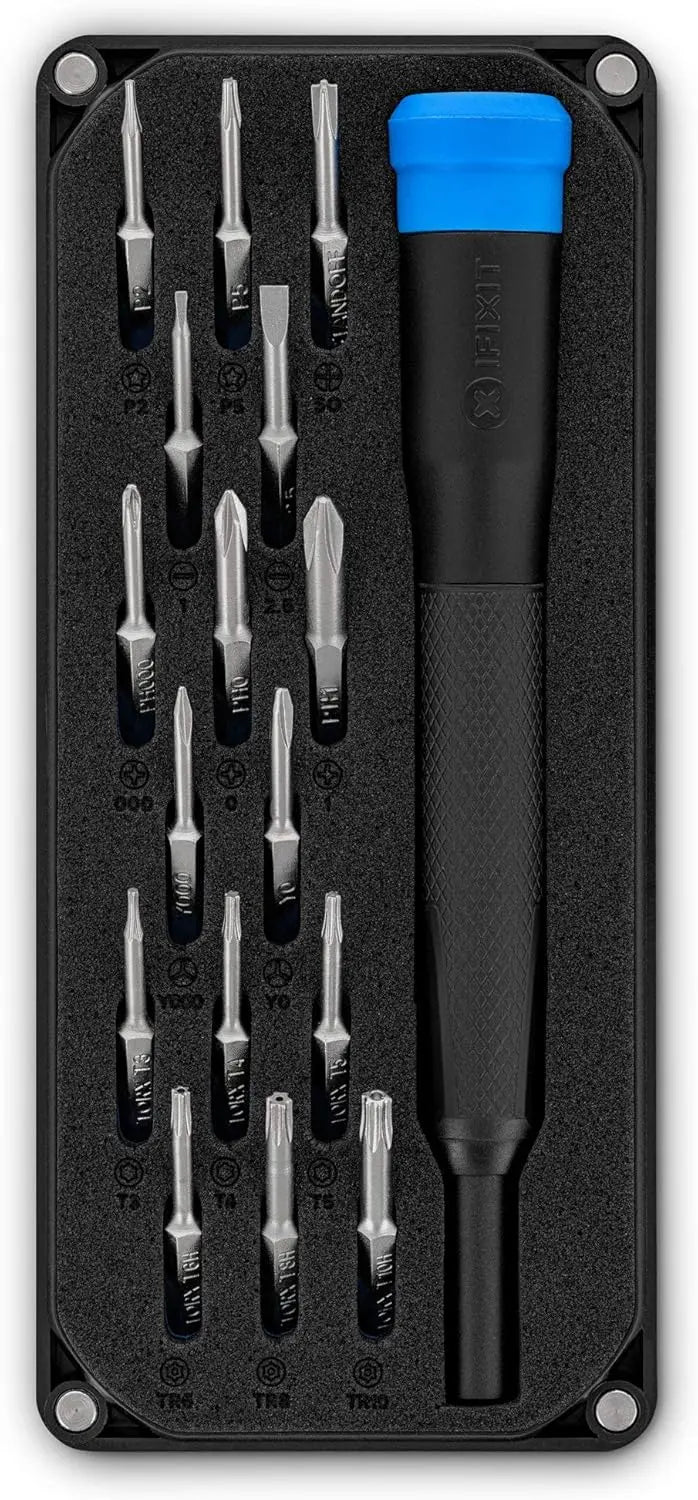 Kit iFixit Minnow tournevis noir et bleu 16 embouts en mousse moulée