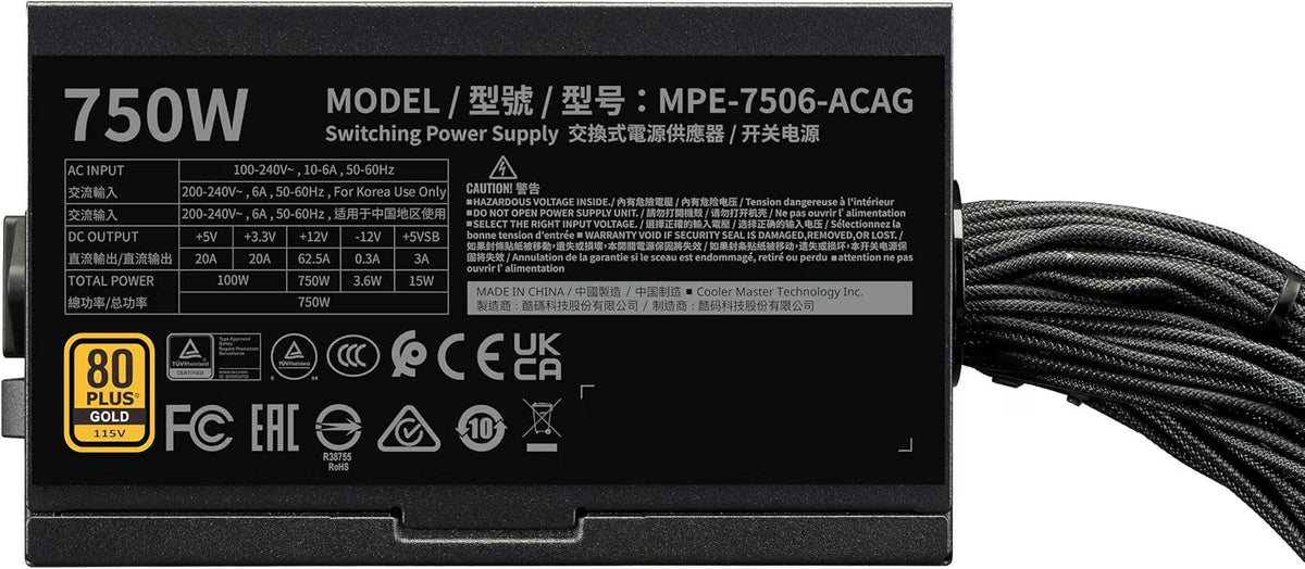 Alimentation Cooler Master MWE Gold V3 750W Noir, vue 1