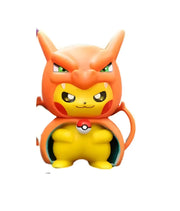 Figurine Pokémon Pikachu cosplay Dracaufeu orange et jaune, yeux verts