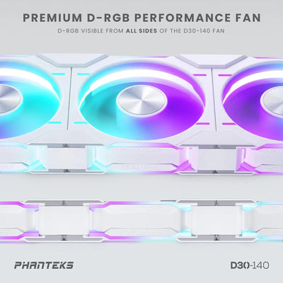 Lot de 3 ventilateurs Phanteks D30-140 RGB blanc premium airflow