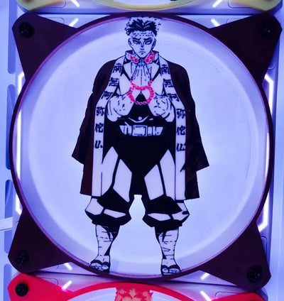 Grille ventilateur Demon Slayer 120mm/140mm Tengen Uzui illuminée en anime noir et blanc