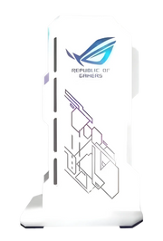 Tour ASUS ROG blanc avec logo bleu, design angulaire sleek