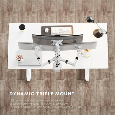 Support bras mécanique blanc pour 3 moniteurs 17-32 pouces, vue arrière dynamique
