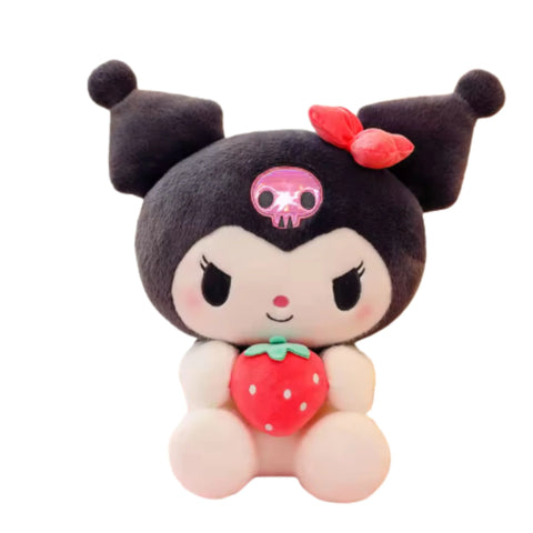 Peluche Kuromi Tenant une Fraise – Coton Doux – 23 cm