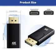 Adaptateur DisplayPort mâle vers HDMI femelle noir 4K UHD or plaqué
