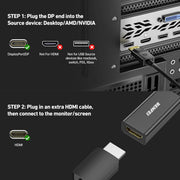 Adaptateur DisplayPort mâle vers HDMI femelle noir avec connecteur plaqué or
