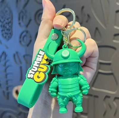Porte-clés Stumble Guys Sei Taishogun vert avec sangle et anneau métallique