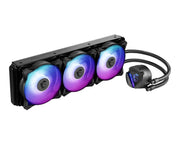 Radiateur MSI MAG CORELIQUID 360R V2 noir avec 3 ventilateurs RGB violet-bleu et pompe