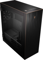 Boîtier PC MSI MPG SEKIRA 500G noir texturé, panneau latéral transparent et accents dorés