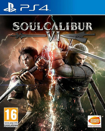 Soulcalibur VI PS4 boîtier : combattants en armure s’affrontent épées et éclairs
