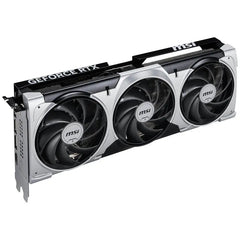 Carte graphique MSI GeForce RTX 5080 VENTUS 3X OC argent et noir à 3 ventilateurs