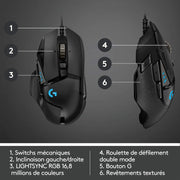 Souris gaming Logitech G502 HERO noire avec éclairage bleu