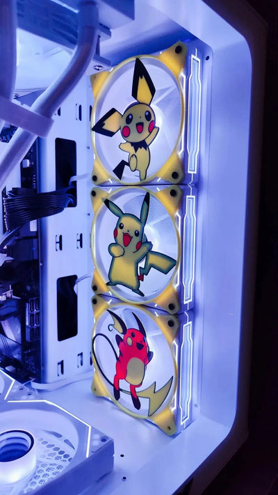 Grille ventilateur Pokémon 120mm/140mm Pikachu empilés éclairés bleu LED