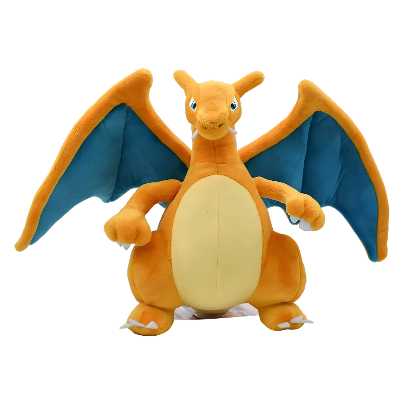 Peluche Pokémon Dracaufeu orange et bleu, ailes tissu doux, ventre jaune, 20 cm