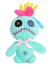 Peluche Lilo & Stitch Souillon turquoise visage cousu yeux boutons nœud rose
