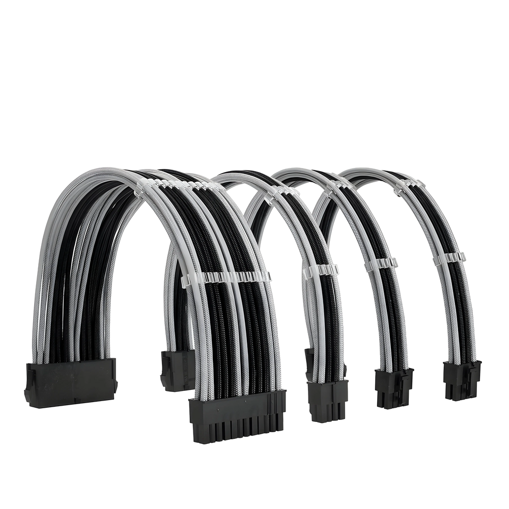 Ensemble de 5 câbles tressés noir et blanc pour alimentation ATX/EPS/PCI-E