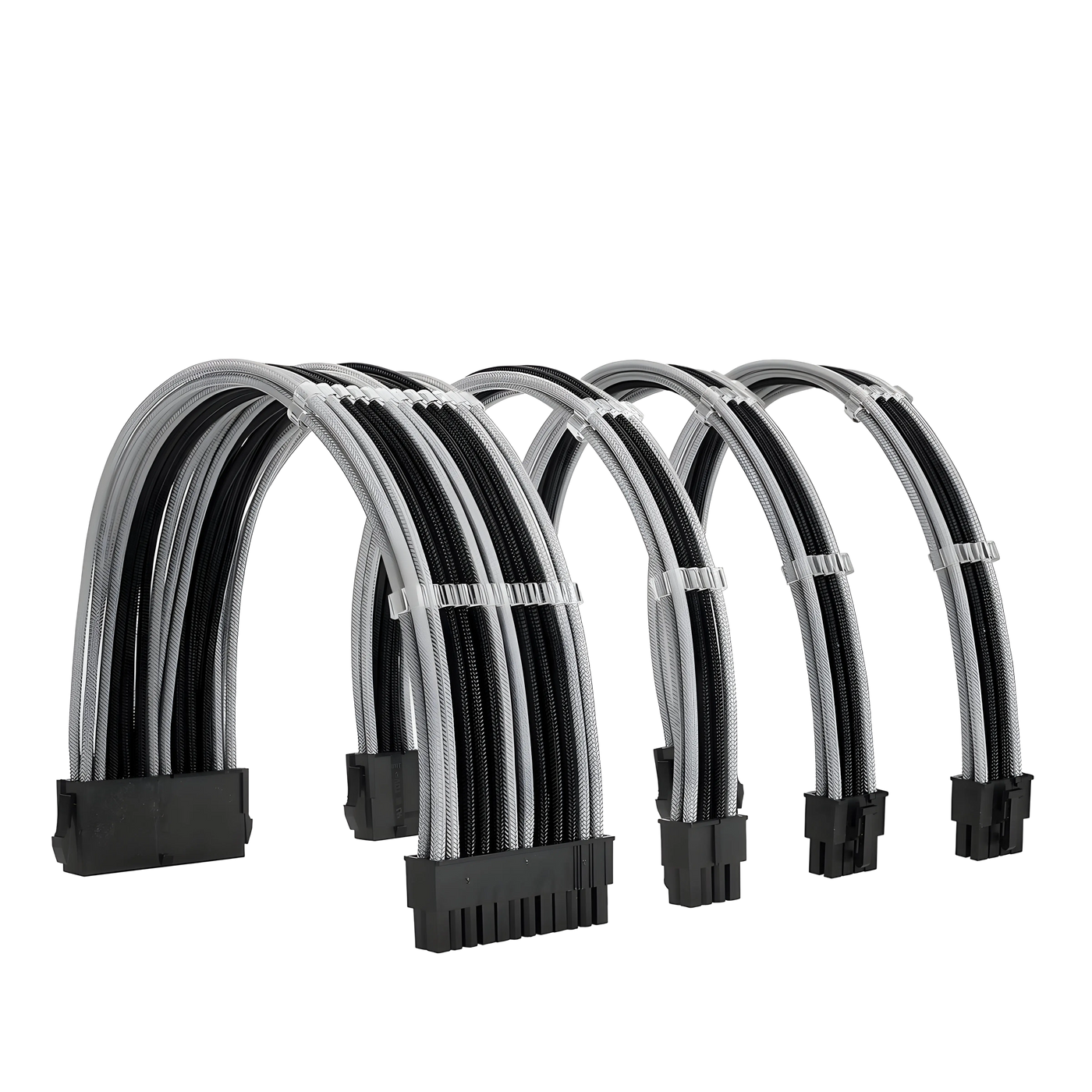 Ensemble de 5 câbles tressés noir et blanc pour alimentation ATX/EPS/PCI-E