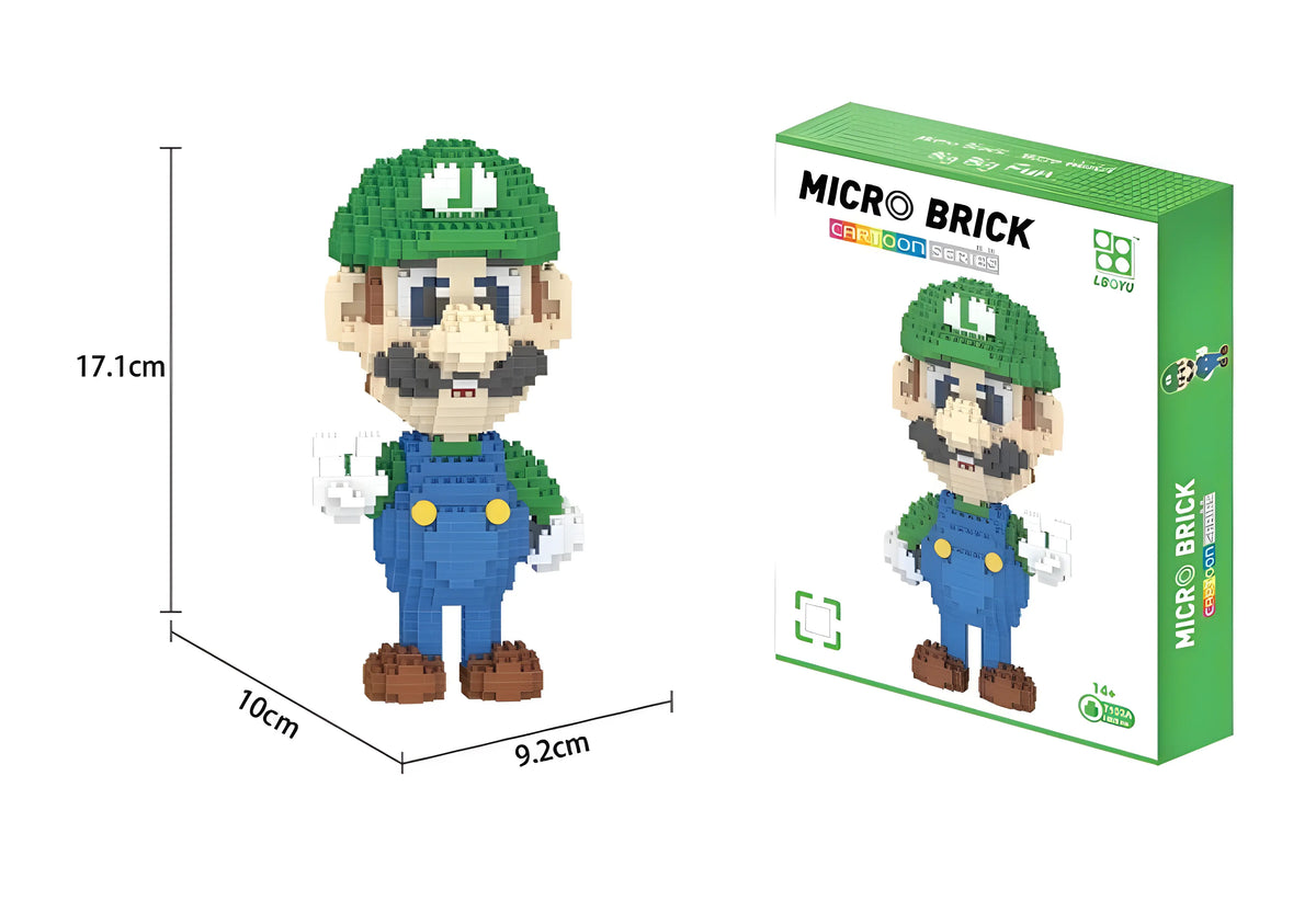 Figure Luigi Super Mario Bros en micro briques vertes et bleues modèle 02
