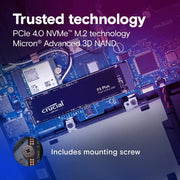 Disque SSD Crucial P3 Plus 500 Go M.2 NVMe PCIe 4.0 noir design rectangulaire