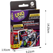 Uno Flip Édition Spéciale Transformers, boîte violette et noire avec robots colorés
