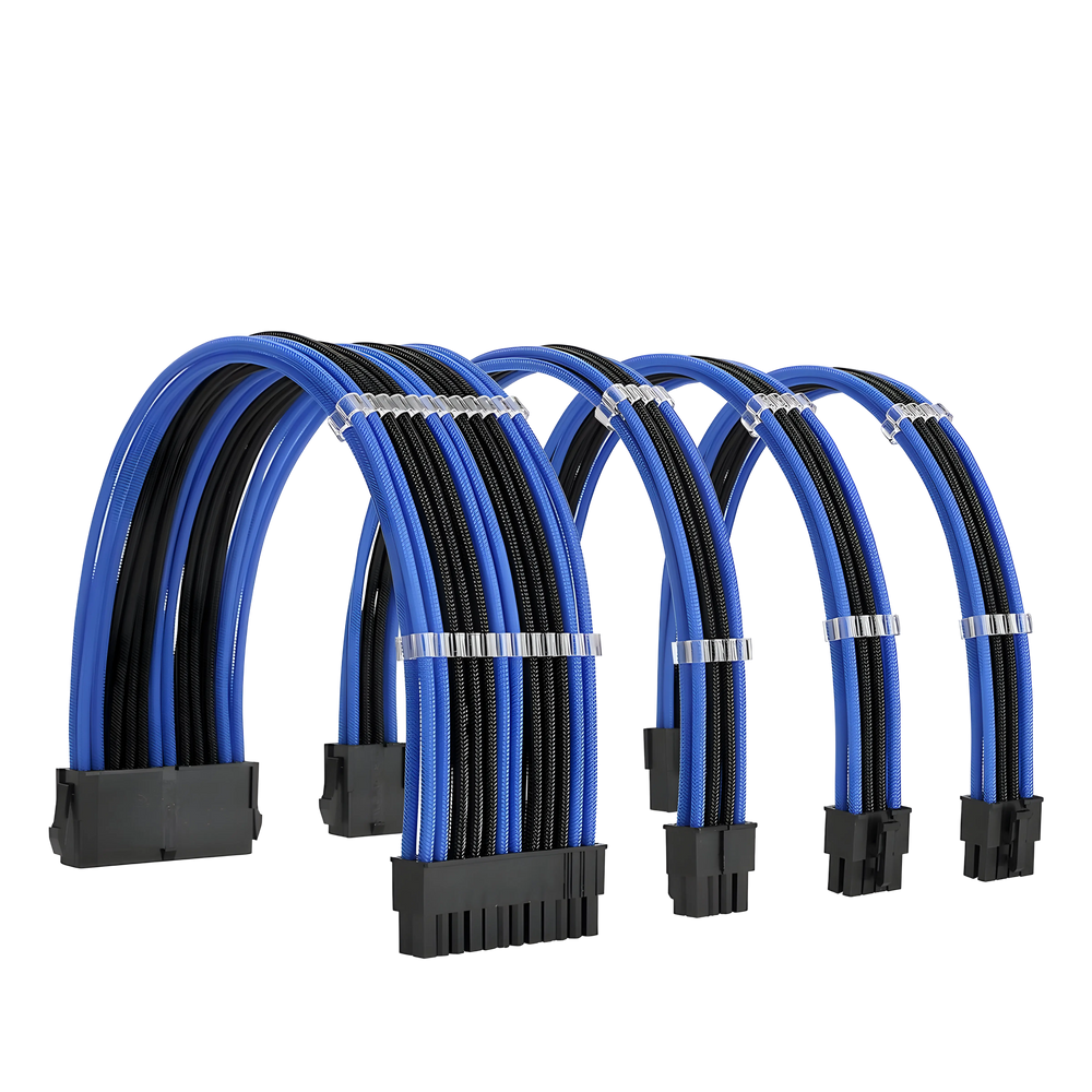 Câbles rallonges mix bleu-noir ATX/EPS/PCI-E avec attaches argentées