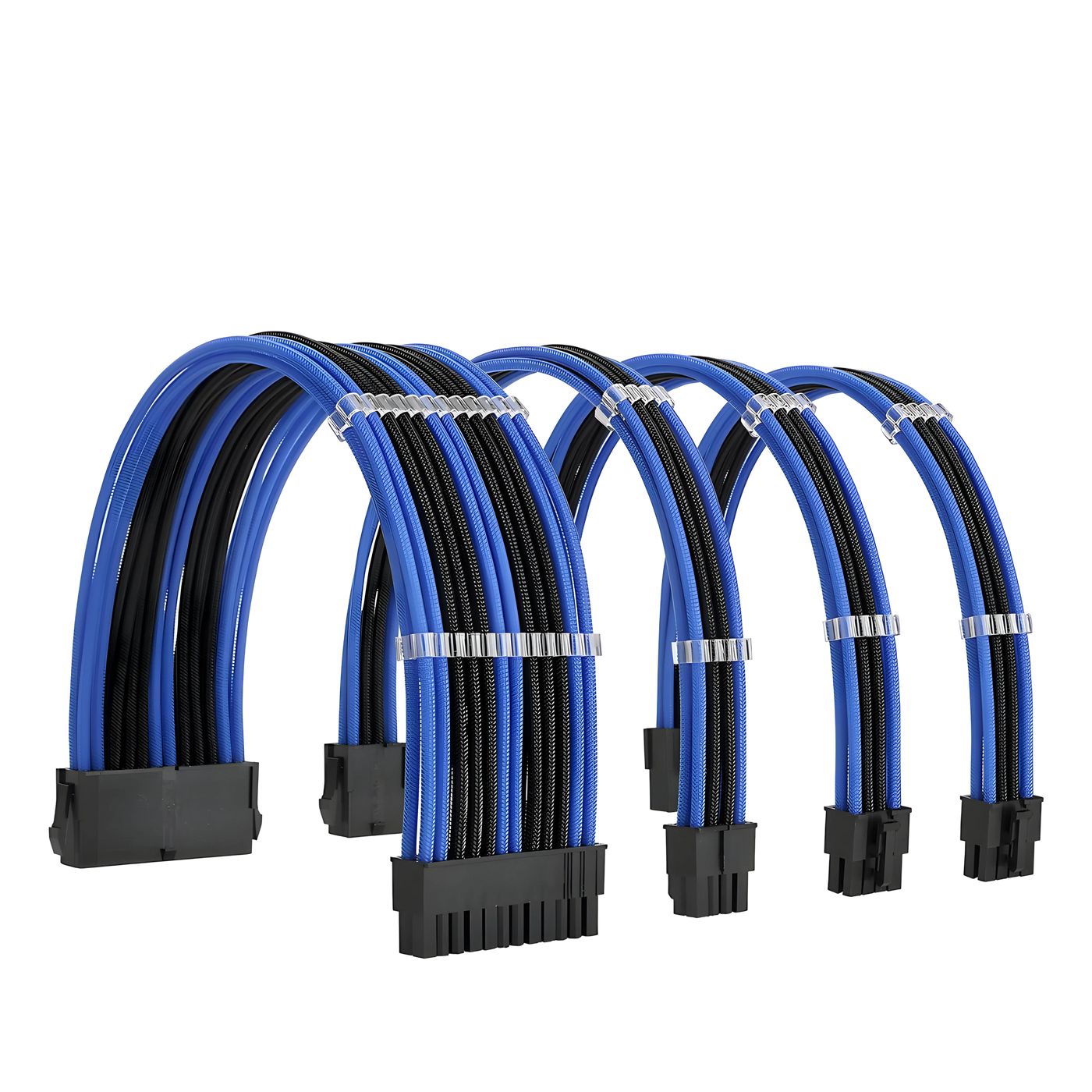 Câbles rallonges mix bleu-noir ATX/EPS/PCI-E avec attaches argentées