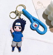 Porte-clés Naruto Sasuke Uchiha bleu et gris avec cordon tressé bleu